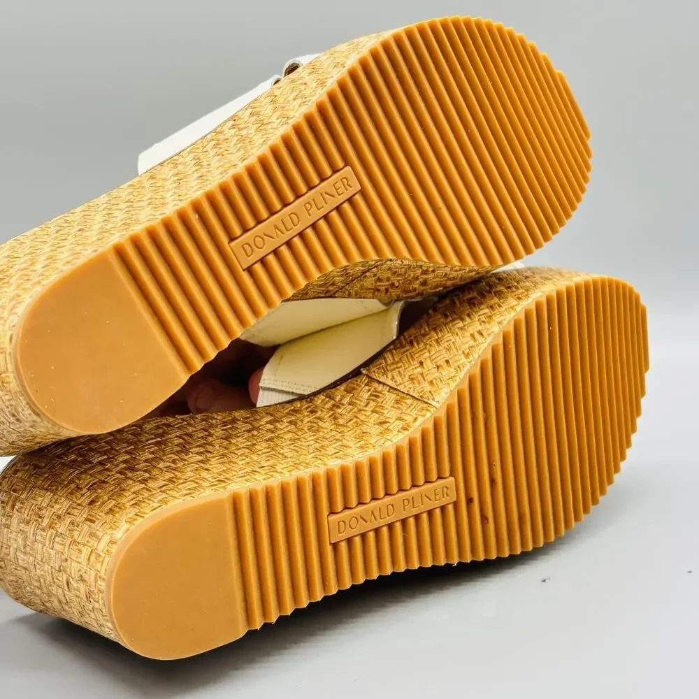 Donald Pliner Sandals Womens 9.5 White Leather Ideal Rattan Wedge Platform Shoes